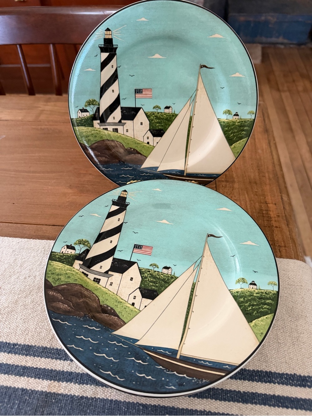 6 Warren Kimble Sakura Coastal Breeze Lighthouse Sailboats Salad Dessert Plates - Picture 4 of 4